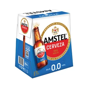AMSTEL Cervezas sin alcohol, 0,0 % pack de 6 uds de 25 cl.