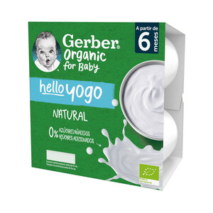 GERBER Postre lacteo infantil ecológico, sabor natural, a partir de 6 meses GERBER Organic 4 x 90 g.
