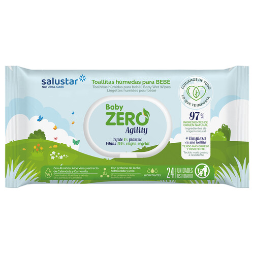 SALUSTAR Baby zero Toallitas húmedas para bebé con un 97% de ingredientes de origen natural 24 uds.