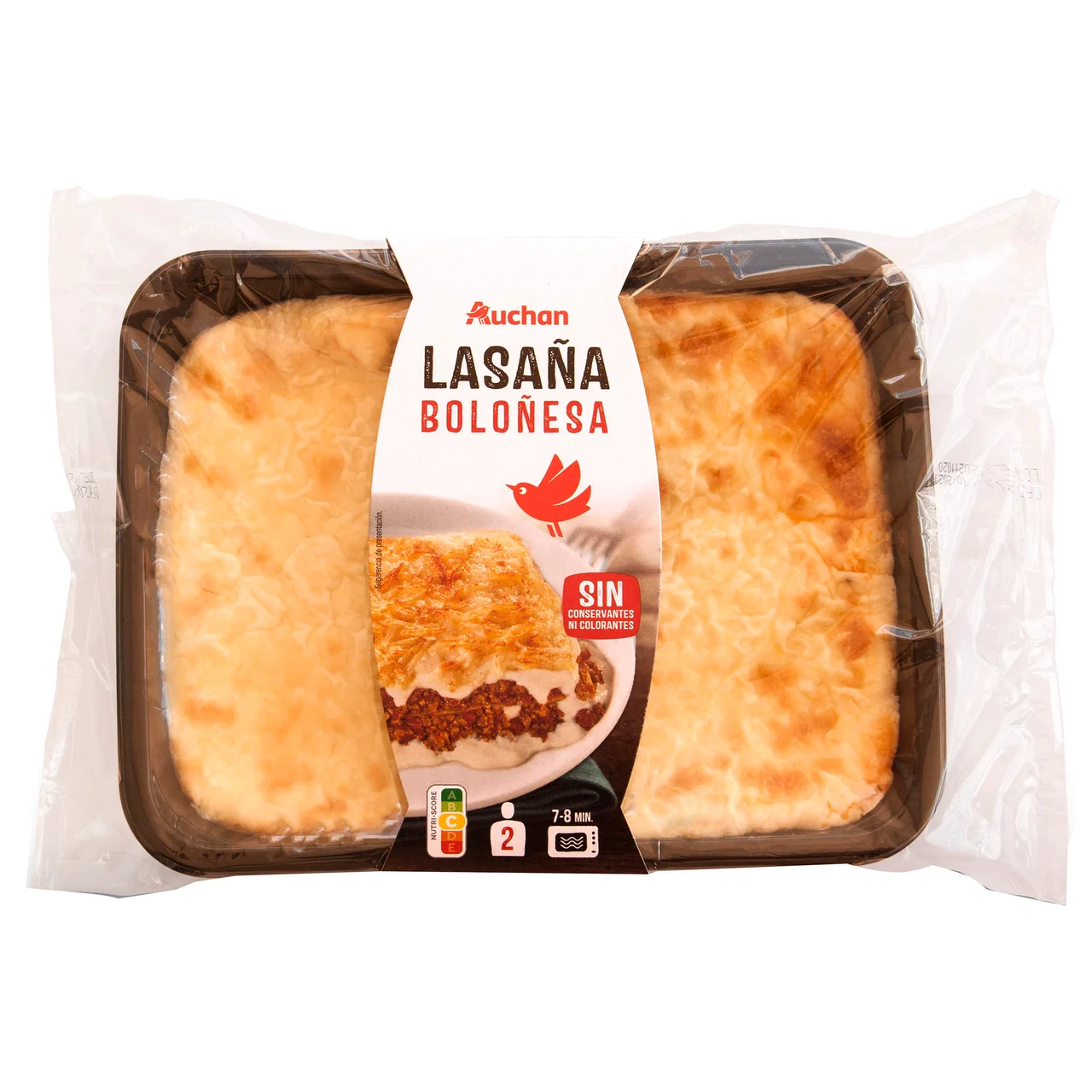 AUCHAN Lasaña Boloñesa, elaborada sin conservantes ni colorantes, lista para calentar y comer 700 g. Producto Alcampo