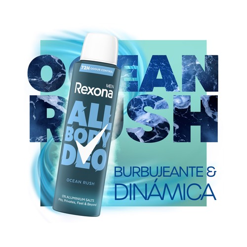 REXONA All body deo ocean rush Desodorante corporal unisex en spray 150 ml.