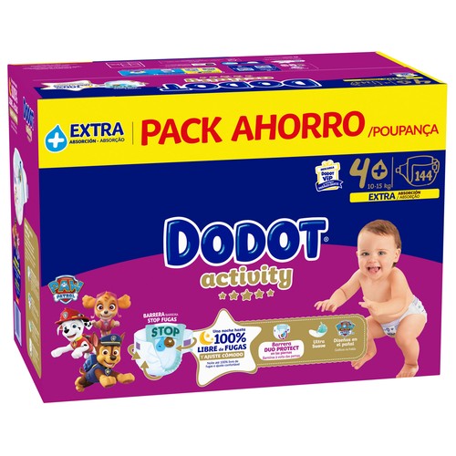 DODOT Activity Pañales talla 4+ (10 - 15 kg) 144 uds.