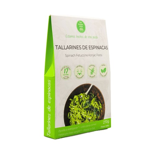 THE KONJAC SHOP Tallarines de konjac con espinacas, que ayudan a adelgazar, listos para comer 270 g.