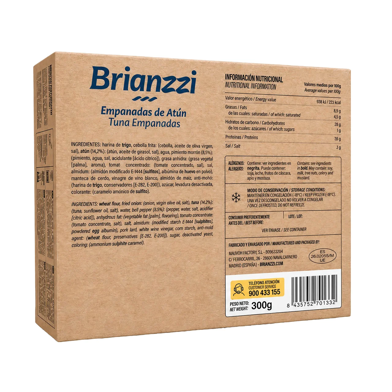 BRIANZI Empanada argentina de atún 3 uds. 300 g.
