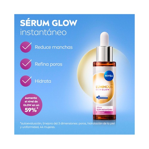 NIVEA Luminous 630 skin glow Sérum instatáneo hidratante y reductor de manchas 30 ml.