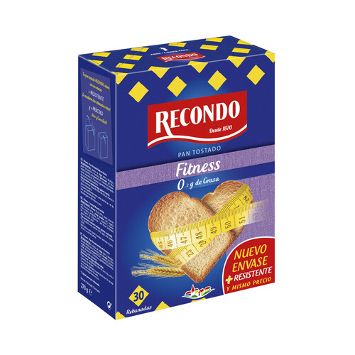 RECONDO Pan tostado con vitaminas y fibra bajo contenido en grasas RECONDO 270 gr,