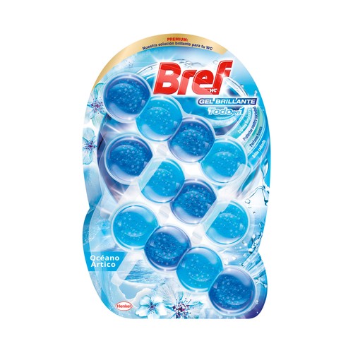 BREF Gel brillante Colgadores para WC 4 en 1 aroma oceano ártico 3 uds.