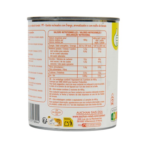 PRODUCTO ALCAMPO Raviolis con tomate en lata 800gr