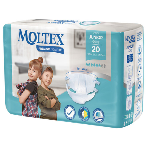 MOLTEX Junior premium comfort Pañales de noche unisex talla 6 (+20 kg) 20 uds