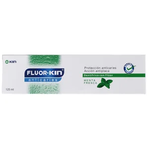 KIN Dentífrico con flúor y sabor a menta fresca, que previene la aparición de caries y protege frente a la erosión dental KIN 125 ml.