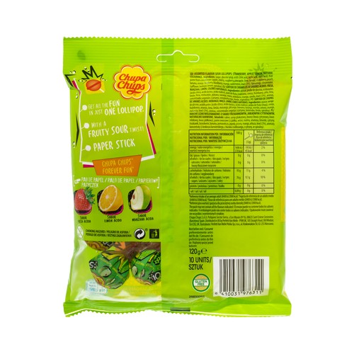CHUPA CHUPS Caramelos con palo Sour 120 gr.