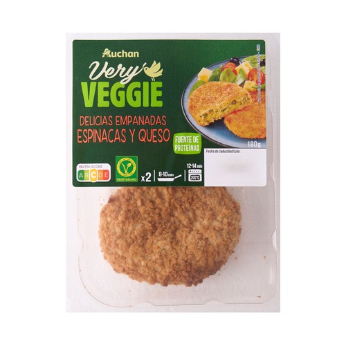 AUCHAN Very Veggie Delicias vegetales empanadas de espinacas y queso 180 g Producto Alcampo.