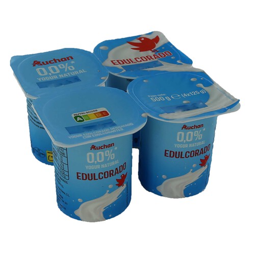 AUCHAN Yogur desnatado (0.0% materia grasa) natural edulcorado 4 x 125 g. Producto Alcampo
