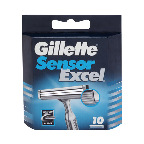 GILLETTE Recambio de cuchillas de doble hoja para maquinilla de afeitar GILLETTE Sensor excell 10 uds.