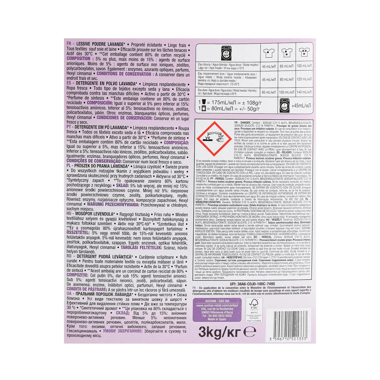 PRODUCTO ALCAMPO Detergente en polvo con olor a lavanda 60 lav 3 Kg.
