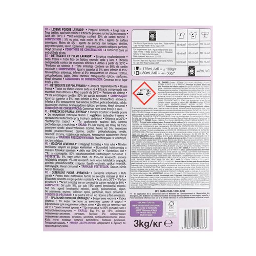 PRODUCTO ALCAMPO Detergente en polvo con olor a lavanda 60 lav 3 Kg.