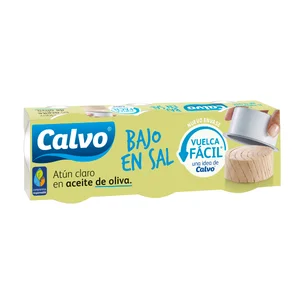 CALVO Atún claro aceite de oliva con contenido reducido en sal lata pack de 3 uds.,52 g.
