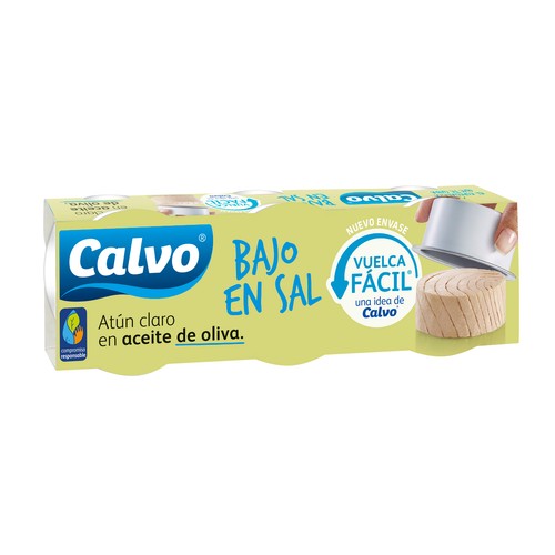 CALVO Atún claro aceite de oliva con contenido reducido en sal lata  pack de 3 uds.,52 g.