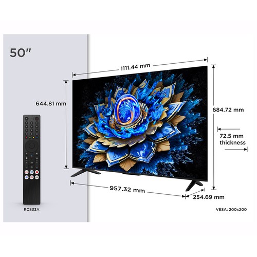Televisión 127 cm (50") QLED TCL 50T69C, 4K, GOOGLE TV, Dolby Vision / atmos, 3HDMI, USB, 60 Hz