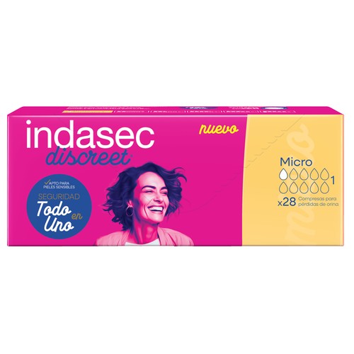 INDASEC Discreet Compresas de incontinencia micro para pérdidas de orina leves 28 uds.