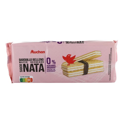PRODUCTO ALCAMPO Galleta barquillo rellena sabor nata o% azúcares añadidos 200 g.