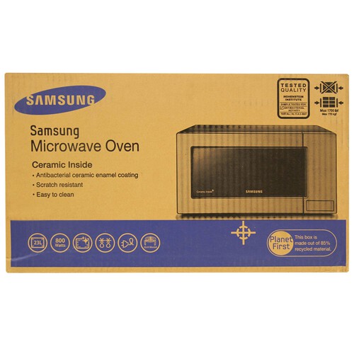 Microondas con grill SAMSUNG GE87M-X, color inox, capacidad 23L, potencia: 800W, grill: 1100W.