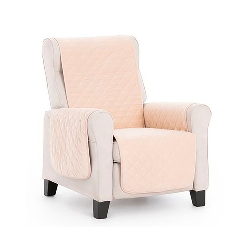 Cubresofa acolchado de terciopelo, antideslizante, 1 plaza, color beige, BELMARTI.