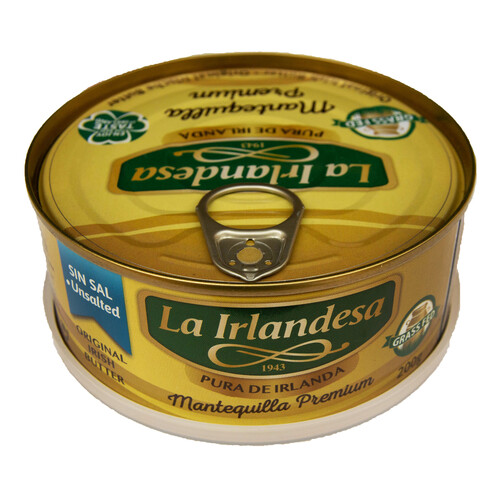 LA IRLANDESA Lata de mantequilla premium pura de Irlanda, sin sal LA IRLANDESA 200 g.