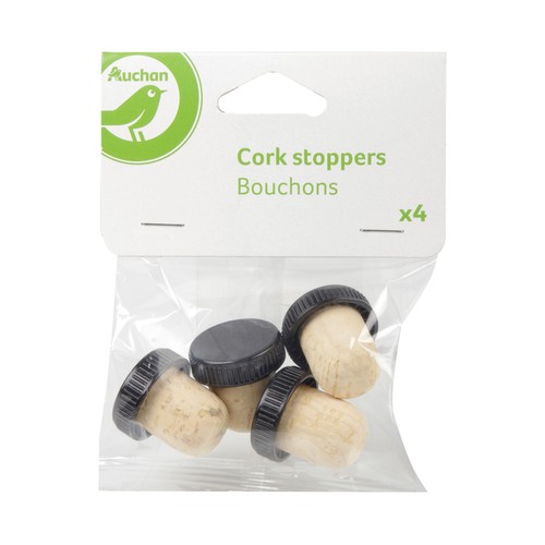 Tapones de corcho para botellas PRODUCTO ALCAMPO pack de 4 unidades.