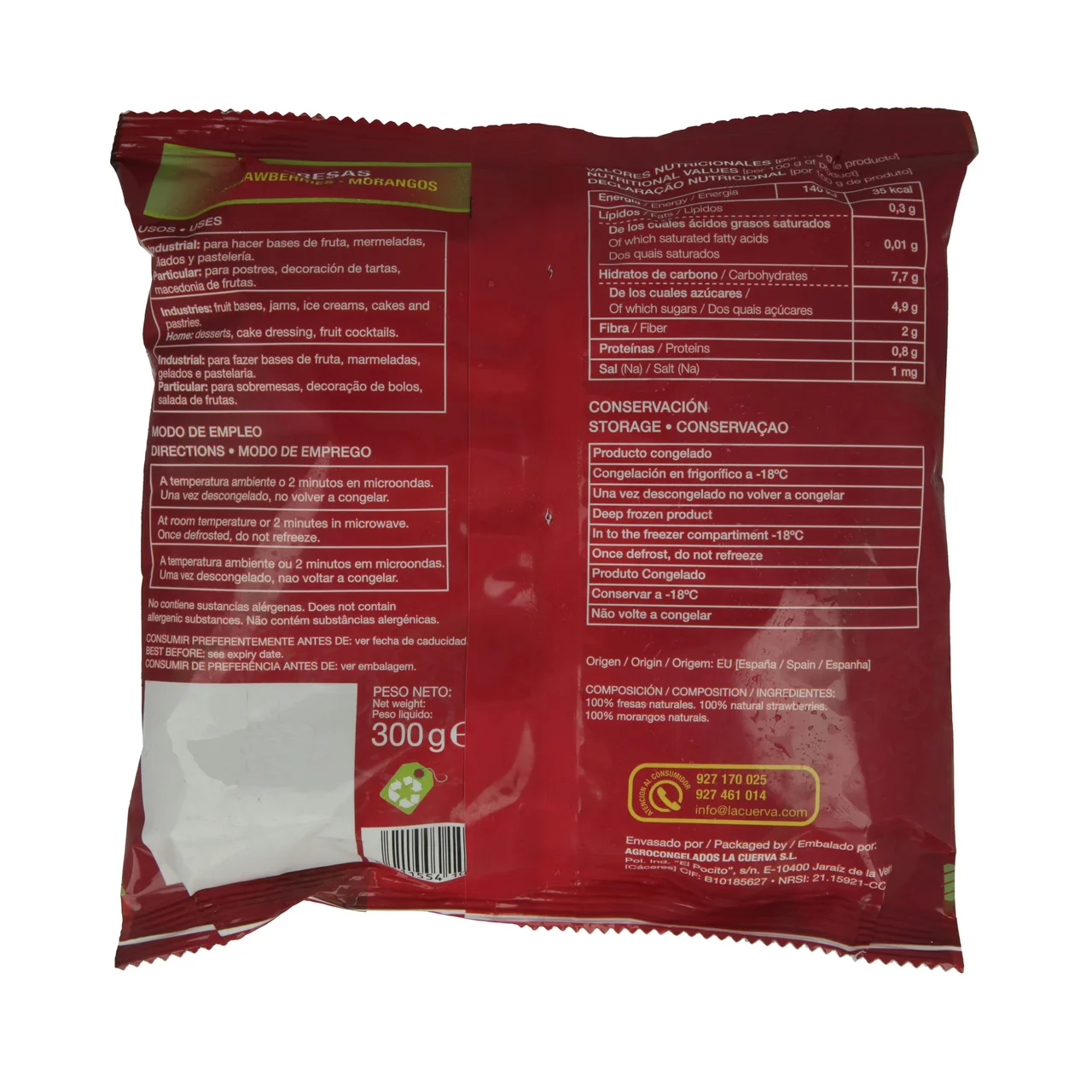 LA CUERVA Fresas dulces ultracongeladas y 100% naturales LA CUERVA 300 g.