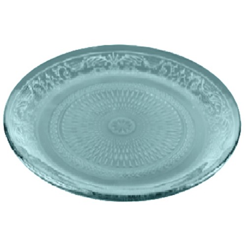 Plato postre 20cm vidrio relieve color azul claro. ACTUEL