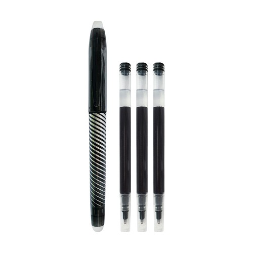 Bolígrafo tinta borrable negro con 3 recambios, ALCAMPO.
