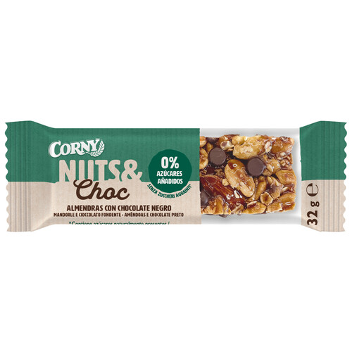 CORNY Nuts & choc Barrita de cereales sin azúcares añadidos, con almendras y chocolate negro 3 x 32 g. 
