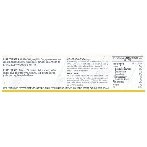ALBO Alubias con mejillones en conserva 425 g.