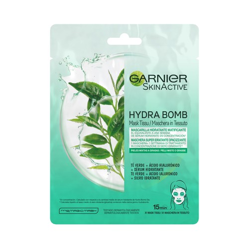 GARNIER Skin Active Mascarilla de tela Hydra Bomb, hidratante matificante.