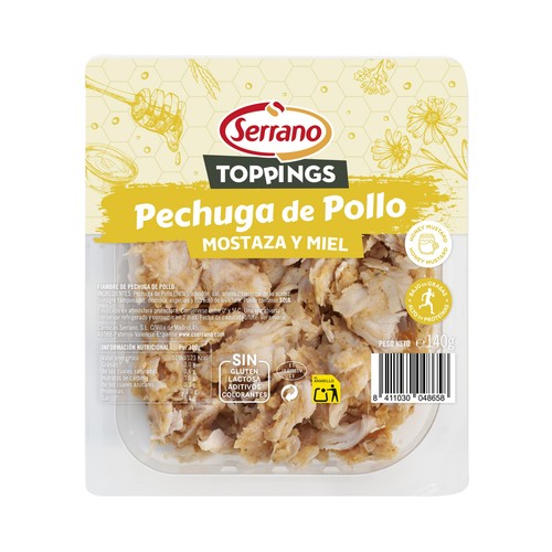 SERRANO Topping Pechuga de pollo desmigada con mostaza y miel 140 g.