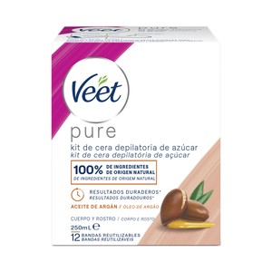 VEET Pure Kit de cera depilatoria de azúcar, para cuerpo y rostro 250 ml.