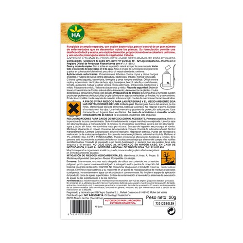 Sobre de 20 gramos de fungicida biológico soluble HA-HUERTO Y JARDÍN.