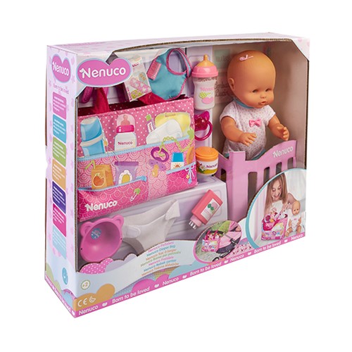 Muñeco bebé con bolsita para pañales y accesorios NENUCO.