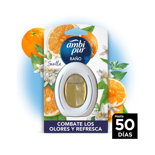 AMBIPUR Sevilla Ambientador de baño, con aroma a naranja, 2 en 1 combate los olores y refresca.