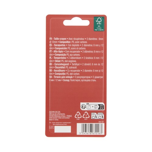 COSMIA Sacapuntas de 2 diámetros (8 y 12 mm) con depósito.