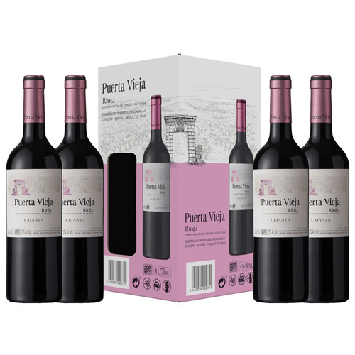 Estuche de vino tinto crianza con denominación de origen calificada Rioja PUERTA VIEJA 4 x 75 cl.
