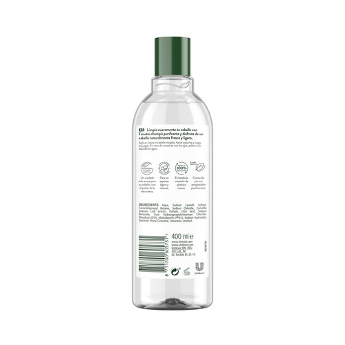 TIMOTEI Champú purifiacante con té verde orgánico, para cabello normal a graso TIMOTEI Fresco y puro 400 ml.