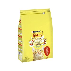 FRISKIES Pienso para gatos adultos a base de buey, pollo y verduras FRISKIES 4 kg.