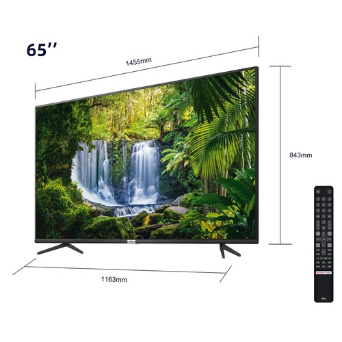 Televisión 165,1cm (65") LED TCL 65P615 4K, HDR, SMART TV, WIFI, BLUETOOTH, TDT T2, USB reproductor, 3HDMI, 60HZ.