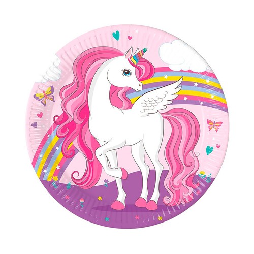 Pack de 8 platos de unicornio de 23cm, FSC, PROCOS