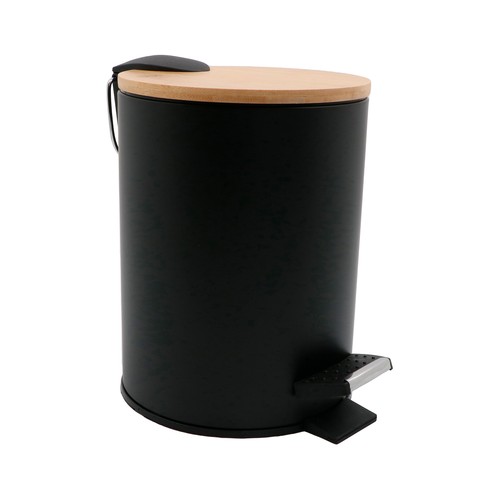 Papelera color negro con tapa de bambú ACTUEL.