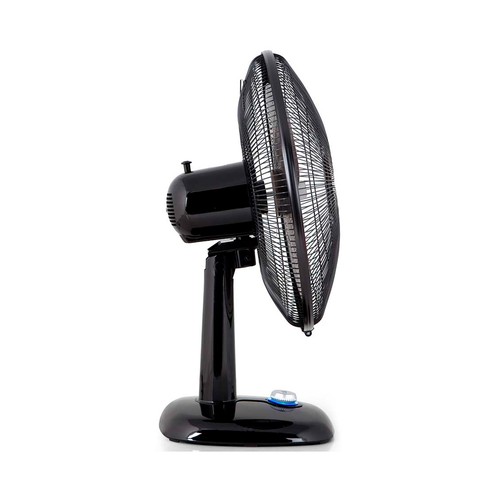 Ventilador de sobremesa oscilante 40cm OBREGOZO TF 0144, potencia 50W, 3 velocidades de ventilación, color negro y plateado.