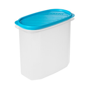 Recipiente para alimentos ovalado de plásitco transparente con tapa color azul, 2 litros TATAY.