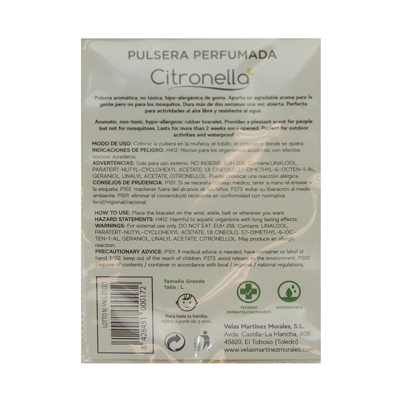 Pulsera de citronela talla L.